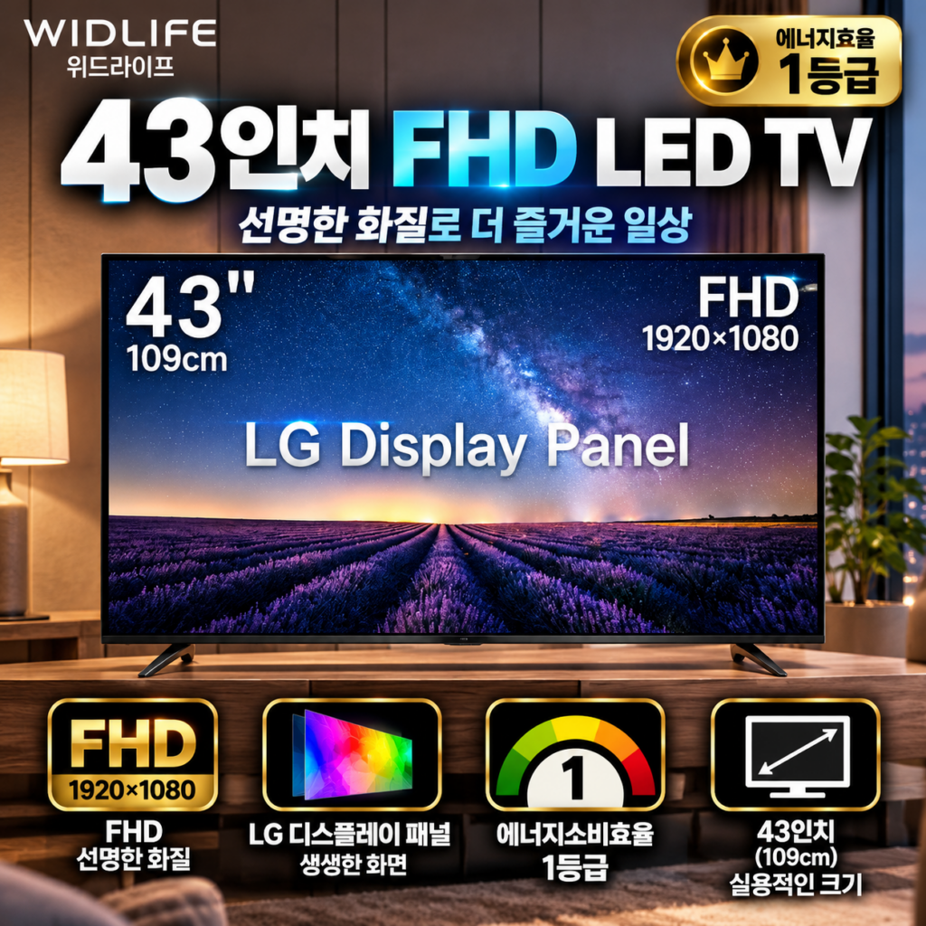 위드라이프 43인치 FHD LED TV WN431FHD LG 디스플레이 패널 에너지효율 1등급 제품 이미지