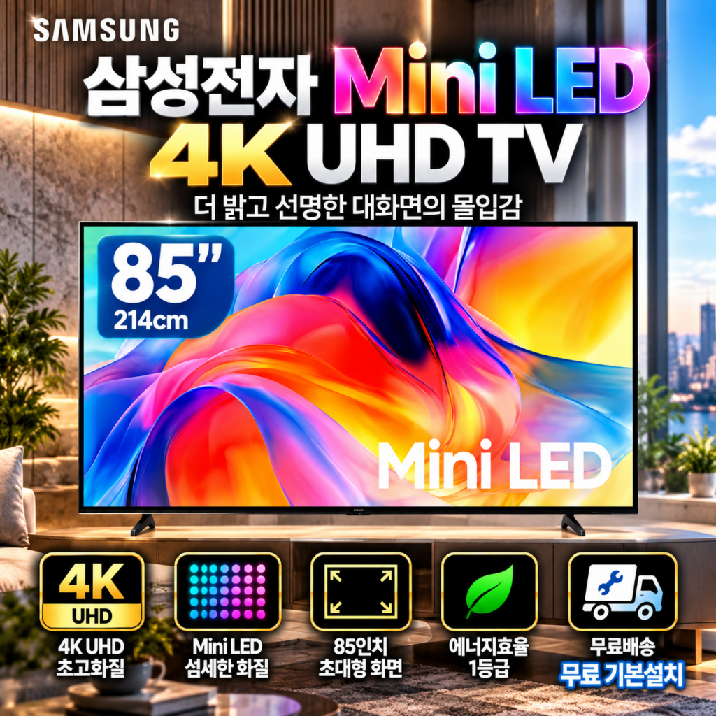삼성전자 85인치 4K UHD Mini LED TV KU85MH70AFXKR 214cm 대형TV 무료 기본설치 제품 이미지
