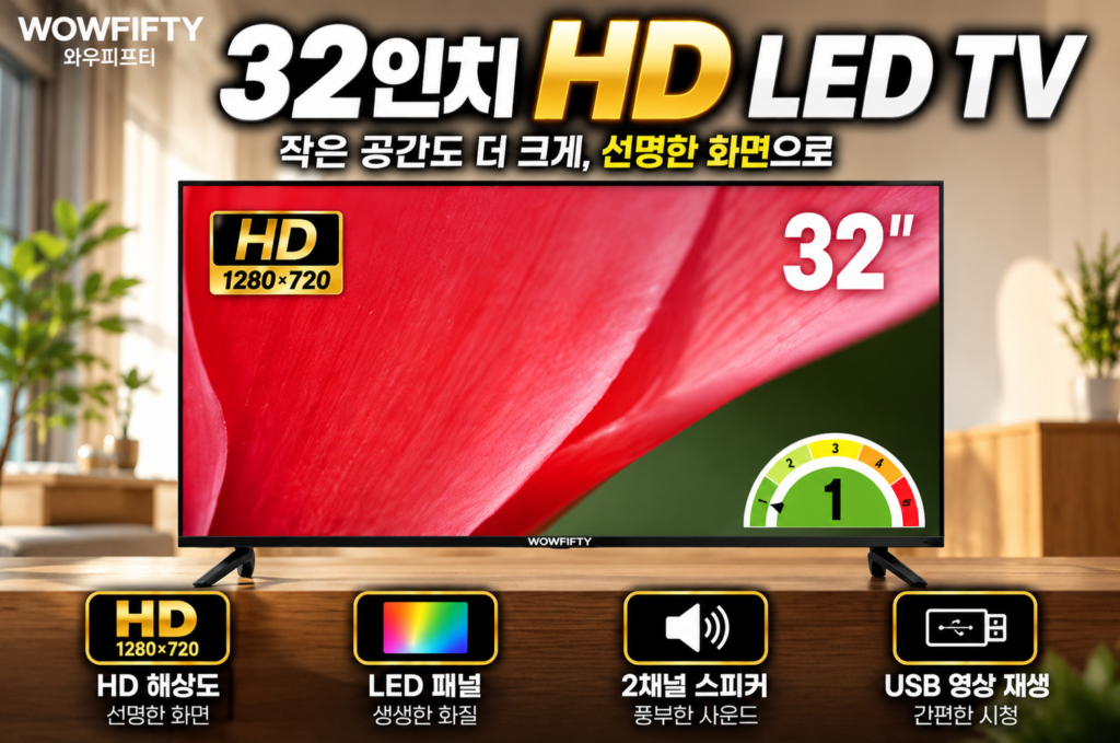 와우피프티 32인치 HD LED TV 81cm USB 영상재생 2채널 스피커 스탠드형 제품 이미지